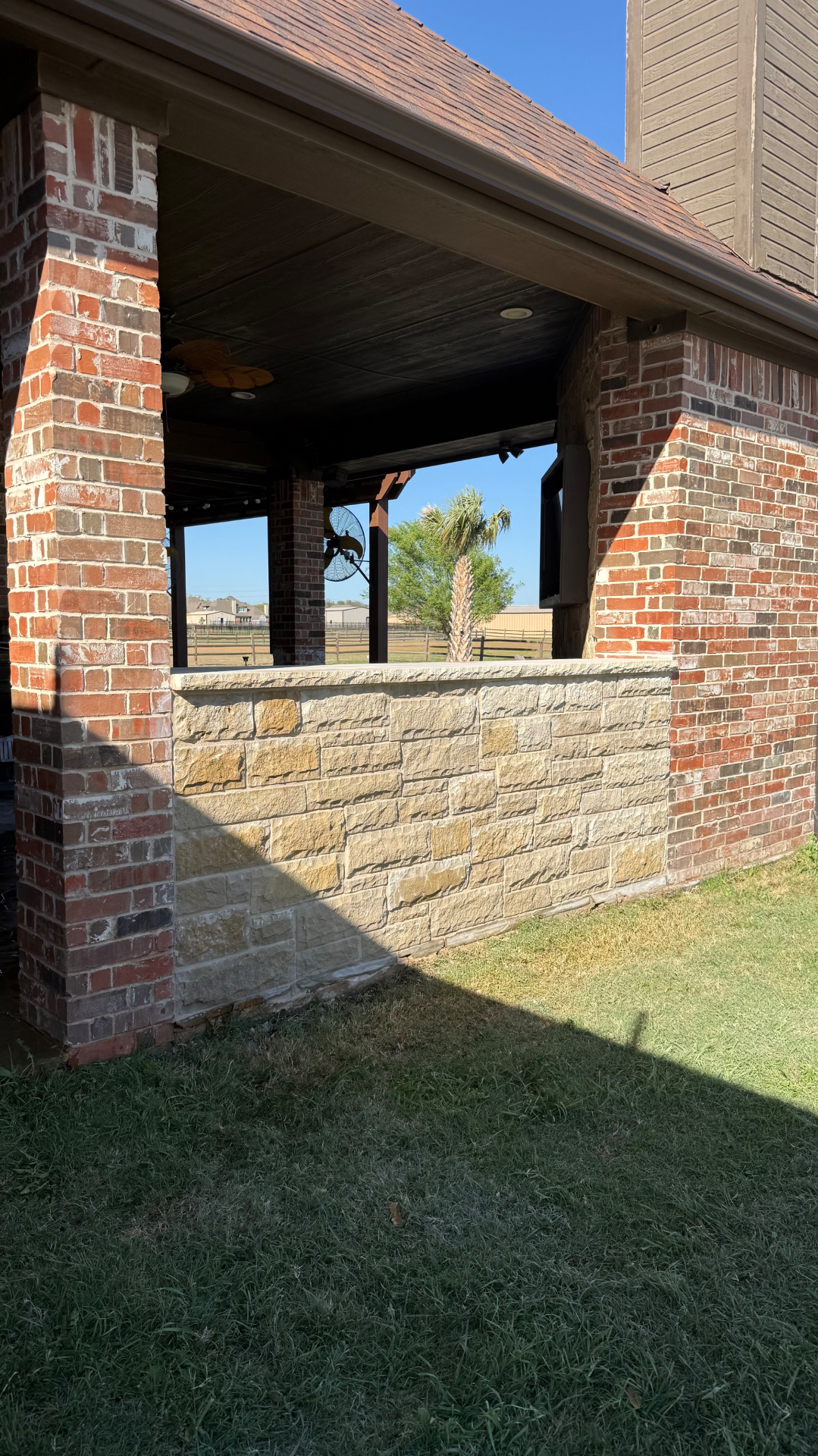 Brick Columns & Stone Half-Wall